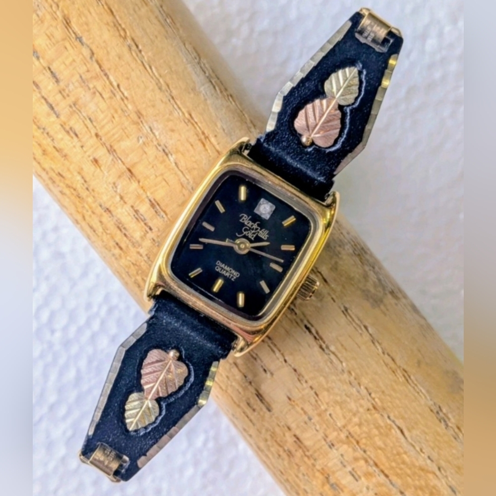 Black Hills Gold Diamond Watch with Gold Leaf Band - Picture 12 of 13